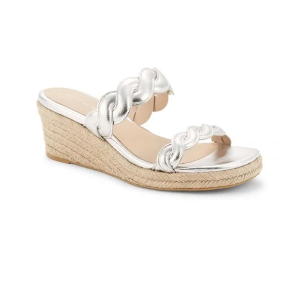 Stuart Weitzman Silver Twist‎ Espadrille Wedge Sandals